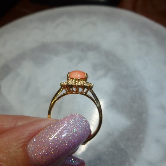 18k Gold EP Coral Swarovski Crystals Dolphin Ore Ring - Picture 9 of 11